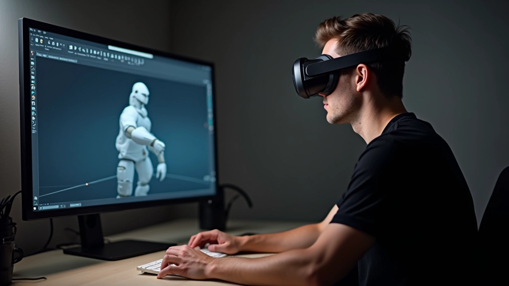 3D modeling software interface displaying virtual character model with textures and lighting setup